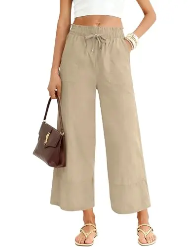 LOMON Women's Khaki Wide Leg Pants in a solid color