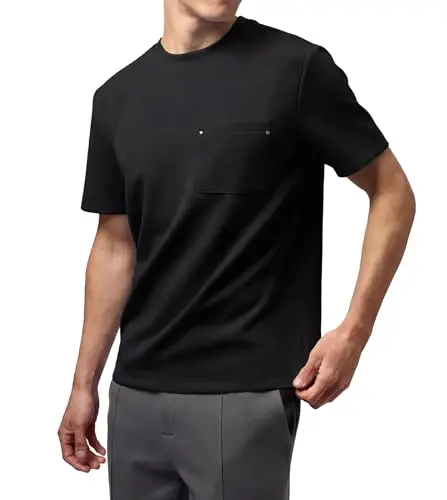 Fioboc Modal Short Sleeve Crew Neck Pocket Tee in black with rivet detail