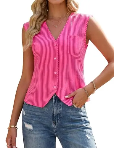 Blooming Jelly V Neck Tank Top in rose with gingham pattern and button-up design