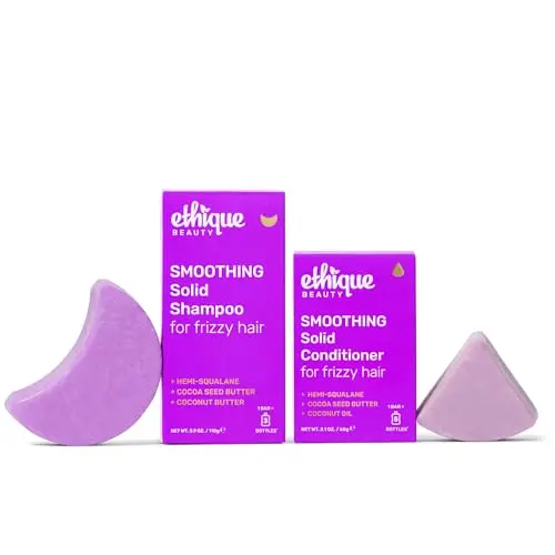 Ethique Smoothing Shampoo and Conditioner Bar Set for frizzy hair with coconut butter