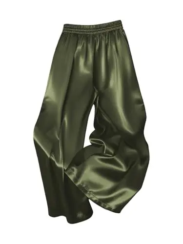 MakeMeChic Women's Satin Wide Leg Pants in army green