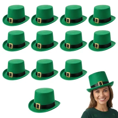 PMU 12-piece green St. Patrick's Day hat with buckle and black band for leprechaun costume