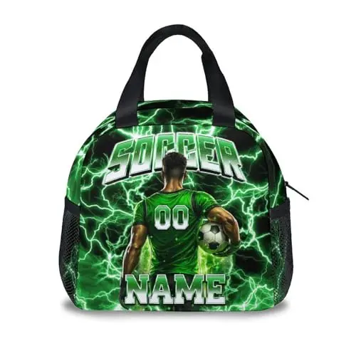 UNIKITTY soccer-themed custom lunch bag with side mesh pockets